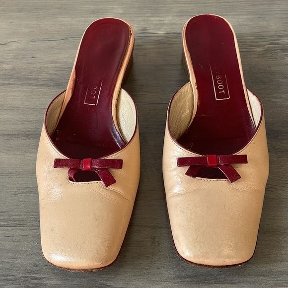 Vintage NavyBoot Italian leather beige & red leather bowtie slides size euro 37 - Picture 3 of 11